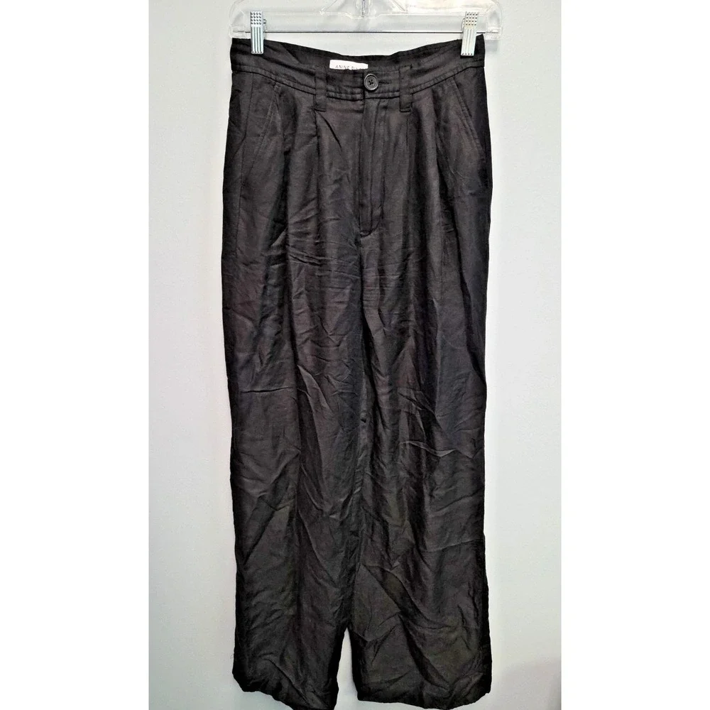 ANINE BING Carrie Linen Blend Size 34 (US 4) Wide Leg High Rise Pant Black